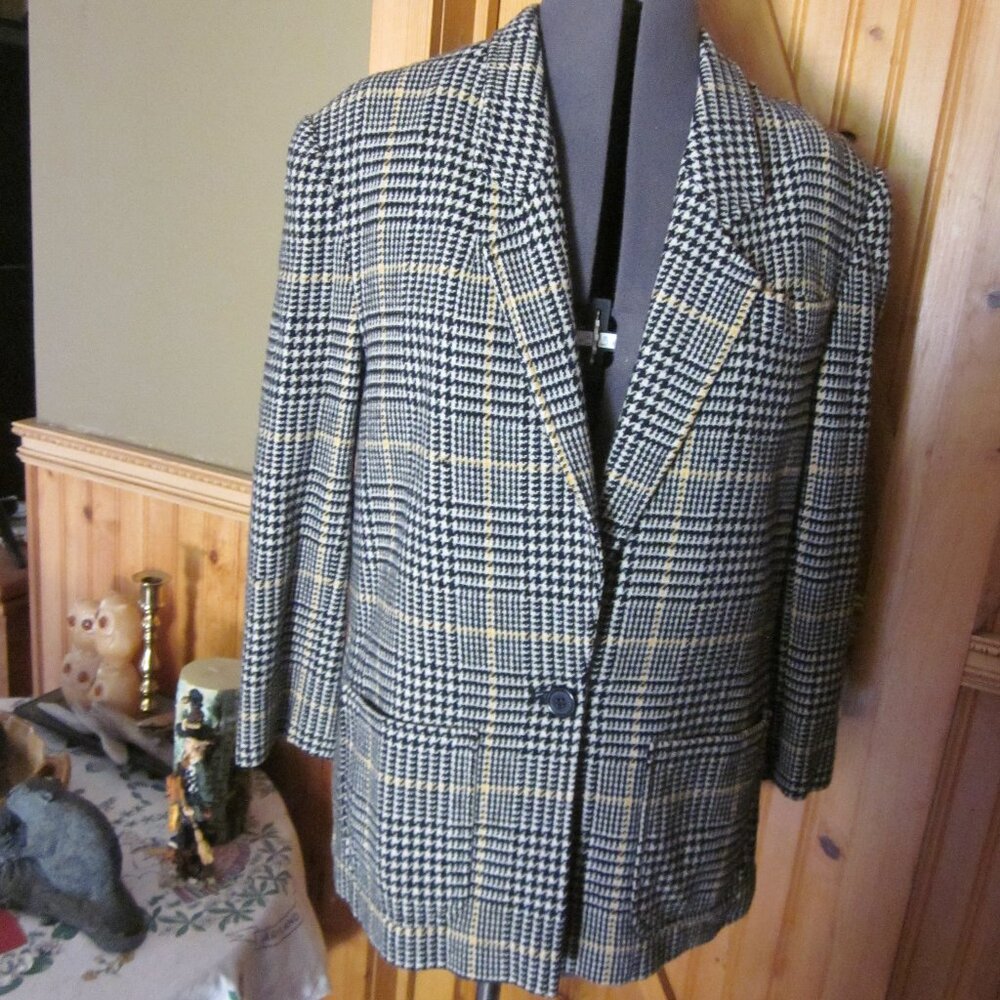 vtg Pendleton Houndstooth black yellow ladys blazer 10 wool